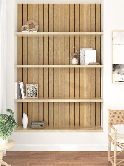 Brown Peel and Stick Wall Panels Soundproof Wood Slat Wall Panels Self Adhesive 11.8"x197" Faux 3D Textured Wood Slat Walls Paneling Removable Vintage Panel Wallpaper for Bedroom RV Decor
