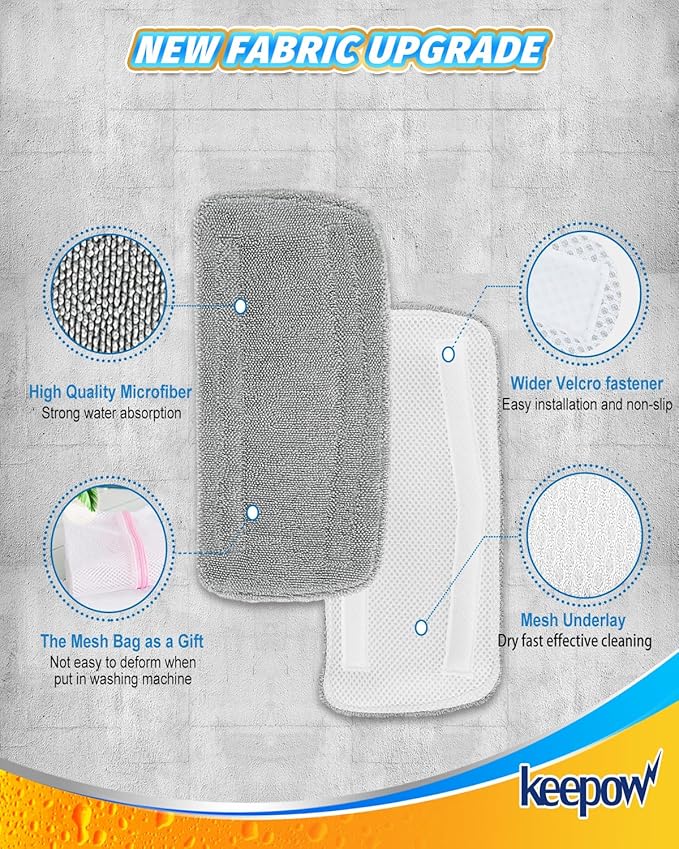 KEEPOW Steam Mop Pads Compatible with Mxnsewr Steam Mop, Compatible with GorFanty Steamer Mop GF-6610B/GF-6610, Fit for Neugo Steam Mops NE033, 4 Pack Spiral Microfiber Steam Mop Replacement Pads