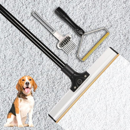 62" Carpet Rake for Pet Hair Removal – Adjustable Carpet Broom Bundle with Carpet Scraper & Hair Picker, Pet Hair Removal Tool for Dog & Cat Hair, Rug Rake Carpet Brush for Furniture & Carpets