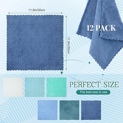 Syhood 12 Pieces Face Wash Cloth 12 x 12 in Makeup Remover Cloths Towel Coral Velvet Facial Microfiber Soft Fast Drying Facial Cleansing Towel for Face(Mix Light Colors)