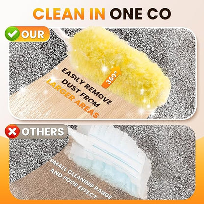 Heavy Duty Duster Refills, Disposable Dusters Kit for Cleaning Dusting Furniture Blind Ceiling Fan, Multi Surface 360 Feather Duster(25)+3FT Extended Handle