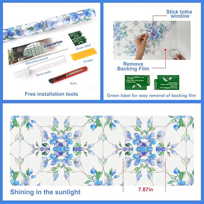 Frosted Glass Window Film, Heat Insulation, UV Block, Anti-Glare, One Way Privacy Tint, Static Cling for Home Bathroom Door, Renter Friendly, Day & Night Privacy