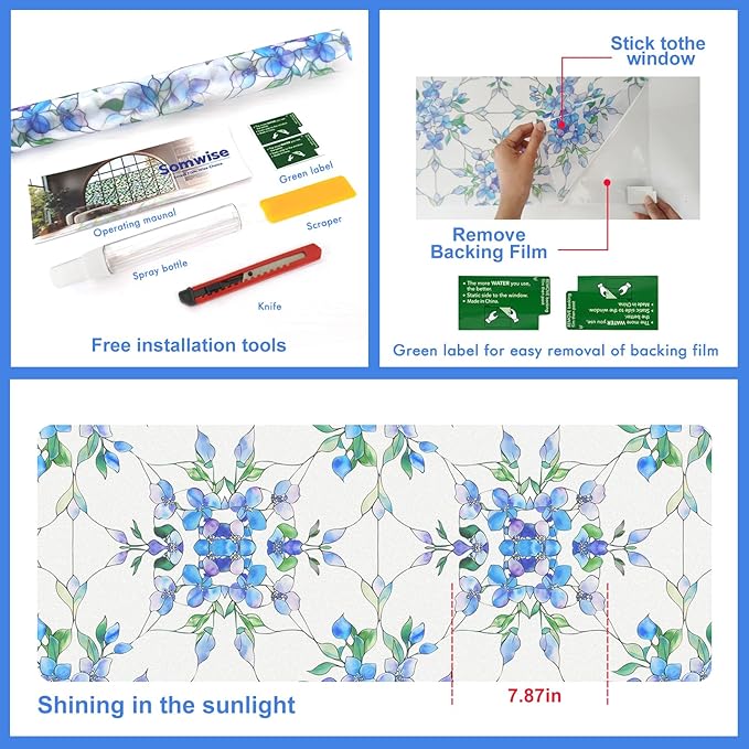 Frosted Glass Window Film, Heat Insulation, UV Block, Anti-Glare, One Way Privacy Tint, Static Cling for Home Bathroom Door, Renter Friendly, Day & Night Privacy
