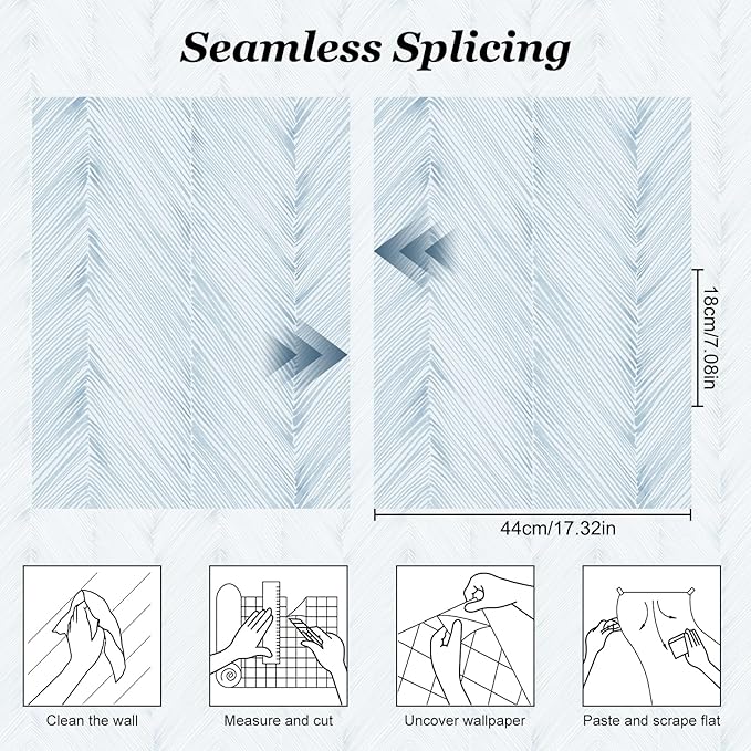 Modern Peel and Stick Wallpaper Boho Blue Contact Paper 17.3"x 1200" Self-Adhesive Waterproof Neutral Wallpaper Vinyl Roll for Bathroom Bedroom Cabinets Décor