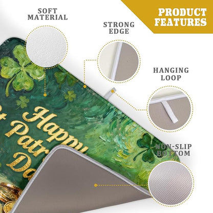 St Patrick's Day Dish Drying Mat for Kitchen Counter 18x24 Gold Green Lucky Clover Hat Coin Happy Holiday Absorbent Reversible Microfiber Drying Mats Kitchen Countertop Protector Dishes Drainer Pad