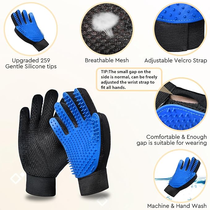 GJEASE Cat Grooming Glove Brush,Pet Hair Remover Tool,Reusable Dog Hair Fur Remover for Carpet,Furniture,Couch,Clothes,Eco-Friendly and High efficiency