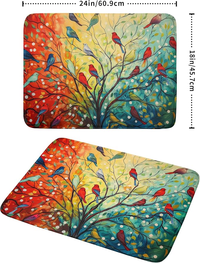 Spring Summer Floral Birds Dish Drying Mat for Kitchen Counter 18x24 Inch Spring Colorful Floral Kitchen Drying Mat Fast Dry Absorbent Microfiber Dish Drainer Rack Pad Flower Mat for Countertop Decor