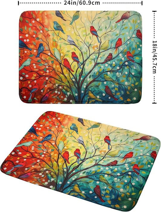 Spring Summer Floral Birds Dish Drying Mat for Kitchen Counter 18x24 Inch Spring Colorful Floral Kitchen Drying Mat Fast Dry Absorbent Microfiber Dish Drainer Rack Pad Flower Mat for Countertop Decor