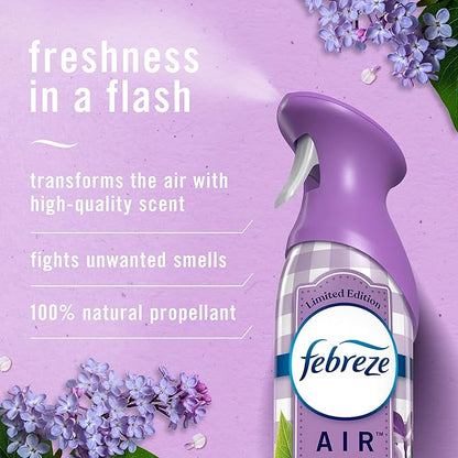 Febreze Air Mist Air Freshener Spray, Odor-Fighting Room Spray, Air Fresheners for Home and Bathroom and Kitchen, Aerosol Can, Southen Lilac Mornings Scent, Purple, 8.8oz (Pack of 3)