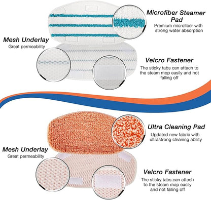 8 Pack Steam Mop Replacement Pads Compatible with PurSteam Steam Mop Cleaner 10-in-1, 4 Upgraded Ultra Cleaning Pads and 4 Microfiber Steamer Washable Reusable Pads Replacement