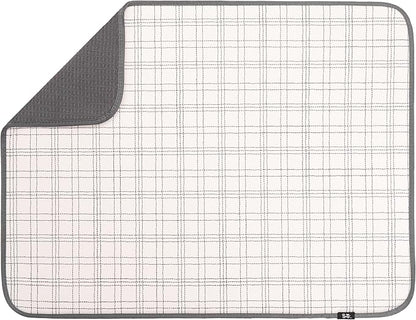 S&T INC. Dish Drying Mat XL, 18” x 24”, Absorbent Microfiber Kitchen Counter Mat, Dish Drying Pad for Dishes, Utensils, Pots and Pans, Extra Large, Stitched Plaid