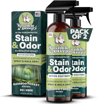 Sprinkle & Sweep: Pet Stain & Odor Enzyme Spray - 24oz, 2 Pack - No Scrubbing Concentrated Formula, Dog & Cat Urine Destroyer, Carpet Spot Cleaning
