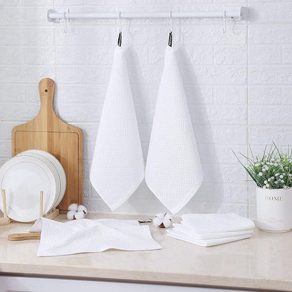 Kitinjoy 100% Cotton Kitchen Dish Cloths (12 X 12 Inches, White), 8 Pack Waffle Weave Ultra Soft Absorbent Dish Towels for Drying Dishes Quick Drying Kitchen Towels Dish Rags