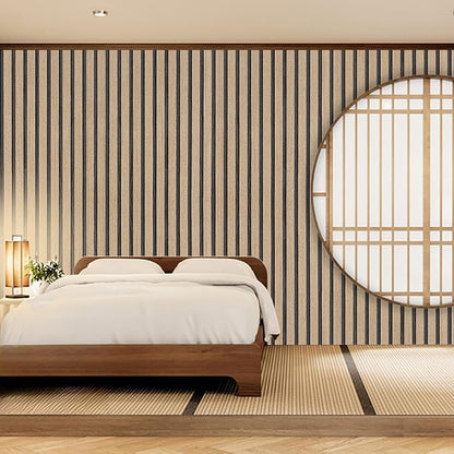 Brown Wood Slat Peel and Stick Wallpaper - 17.5"x100" Textured Faux Wood Self-Adhesive, Waterproof Removable Wall Panel for Bedroom, Kitchen, Office - Easy Install