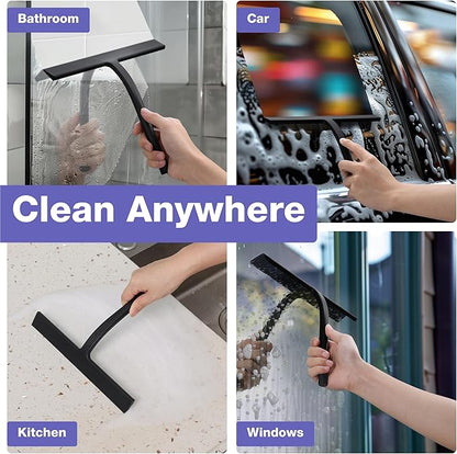 Kincmax All-Purpose Shower Squeegee - Stainless Steel Silicone Bath Squeegee for Glass Doors - Window and Door Squeegee With Hook - Bathroom Kitchen - Medium Black