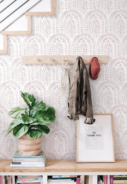 EeeComing Pink Peel and Stick Wallpaper Boho Wall Paper Peel and Stick Modern Contact Paper Self Adhesive Wallpaper for Bedroom and Bathroom Removable Cabinet Shelf Liner Vinyl 17.3”X118.1”