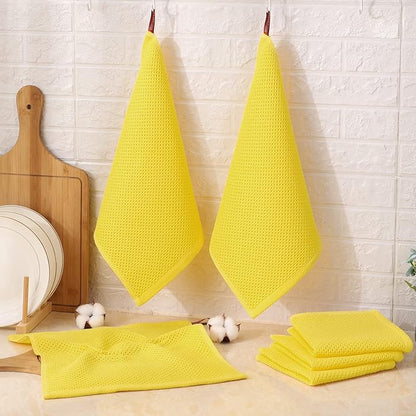 Kitinjoy 100% Cotton Kitchen Dish Cloths (12 X 12 Inches, Yellow), 6 Pack Waffle Weave Ultra Soft Absorbent Dish Towels for Drying Dishes Quick Drying Kitchen Towels Dish Rags