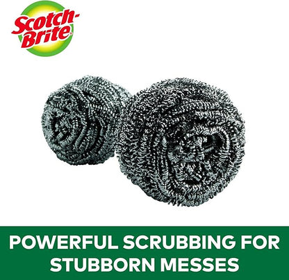 Scotch-Brite Stainless Steel Scrubbers, Durable, Ideal for Uncoated Cookware, 16 Scrubbers (Pack of 2)