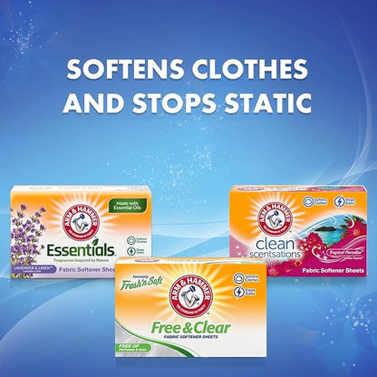 Arm & Hammer Fabric Softener Sheets, Free of Perfumes and Dyes, 100 ct (Pack of 2)