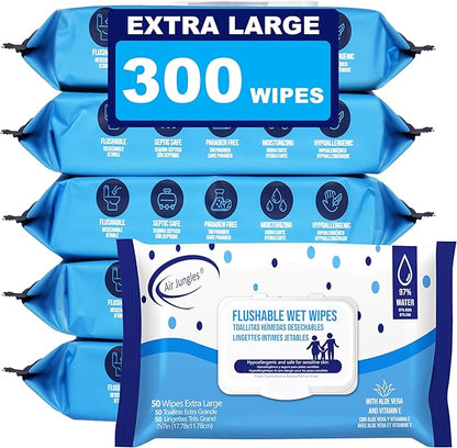 Air Jungles Bathroom Freshness Essentials Bundle :Toilet Bowl Cleaner Tablets, Lavender Odor Eliminator Spray & Flushable Wipes (300 Count)