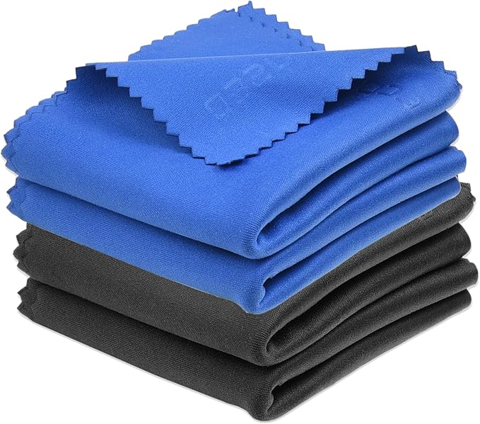 Eco-Fused Large Microfiber Cleaning Cloths - 4 Pack - 18 x 18 inch - Perfect for Wide Screen TVs, Large Computer Monitors- Also for Cleaning Glasses, Camera Lenses, Laptops and LCD Screens- Blue/Black