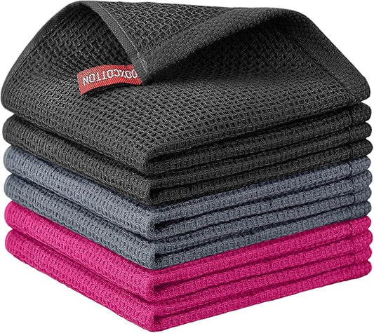 Nialnant 6 Pack Kitchen Towels, 100% Cotton Dish Cloth for Washing Dishes, Absorbent Quick Drying Dish Rags, Multipurpose Cleaning Rags-12x12 Inches