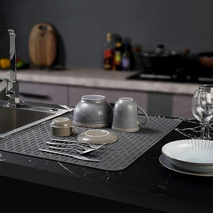 To encounter Silicone Dish Drying Mat - Extral Large 24" x 18" - Set of 2 Flexible Rubber Drying Mat, Heat Resistant Silicone Trivet, Countertop Mat, Dish Draining Mat, Sink Mat