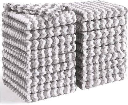 Homaxy 18 Pack Kitchen Dish Cloths, Ultra Soft and Absorbent Dish Towels, Reusable Fast Drying Microfiber Cleaning Cloth, Coral Velvet Wave Design No-lint,10 x 10 inches, Grey