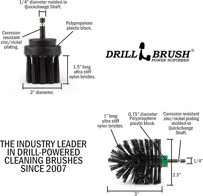2 Piece Mini Size Long Bristle Black Ultra Stiff Rotary Cleaning Drillbrushes Used for Cleaning BBQ Grills, Furnaces, Baked-on Food, and Industrial Applications