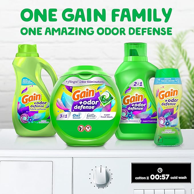 Gain Flings 3-in-1 Laundry Detergent Soap Pacs, Super Fresh Blast Scent, 3 Bag Value Pack, HE Compatible, 111 Count