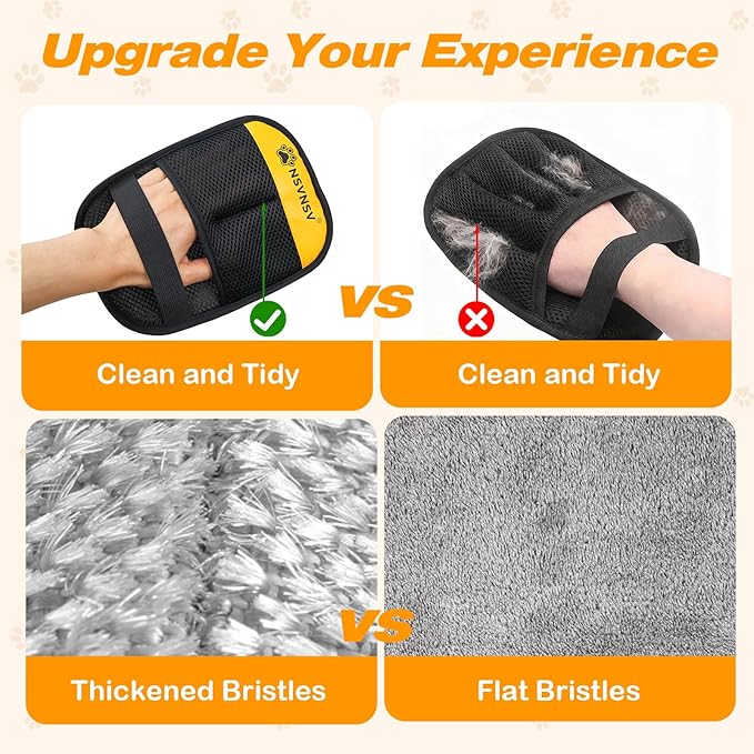 NSVNSV Pet Hair Removal Glove for Cats Dogs, Washable Reusable Animal Fur Removal Tool, Hair Retention Powerful Cat Grooming Gloves for Couch, Furniture, Carpet, Car Seat, Ease of Use