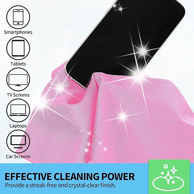 HOMERHYME Microfiber Cleaning Cloth - 6 Pack Glasses Cleaning Cloth, 16" x 14" Window Cleaning Rags, Streak Free Lint Free Polishing Cloths Wipes for Eye Glass, Stainless Steel, Windshield, Pink