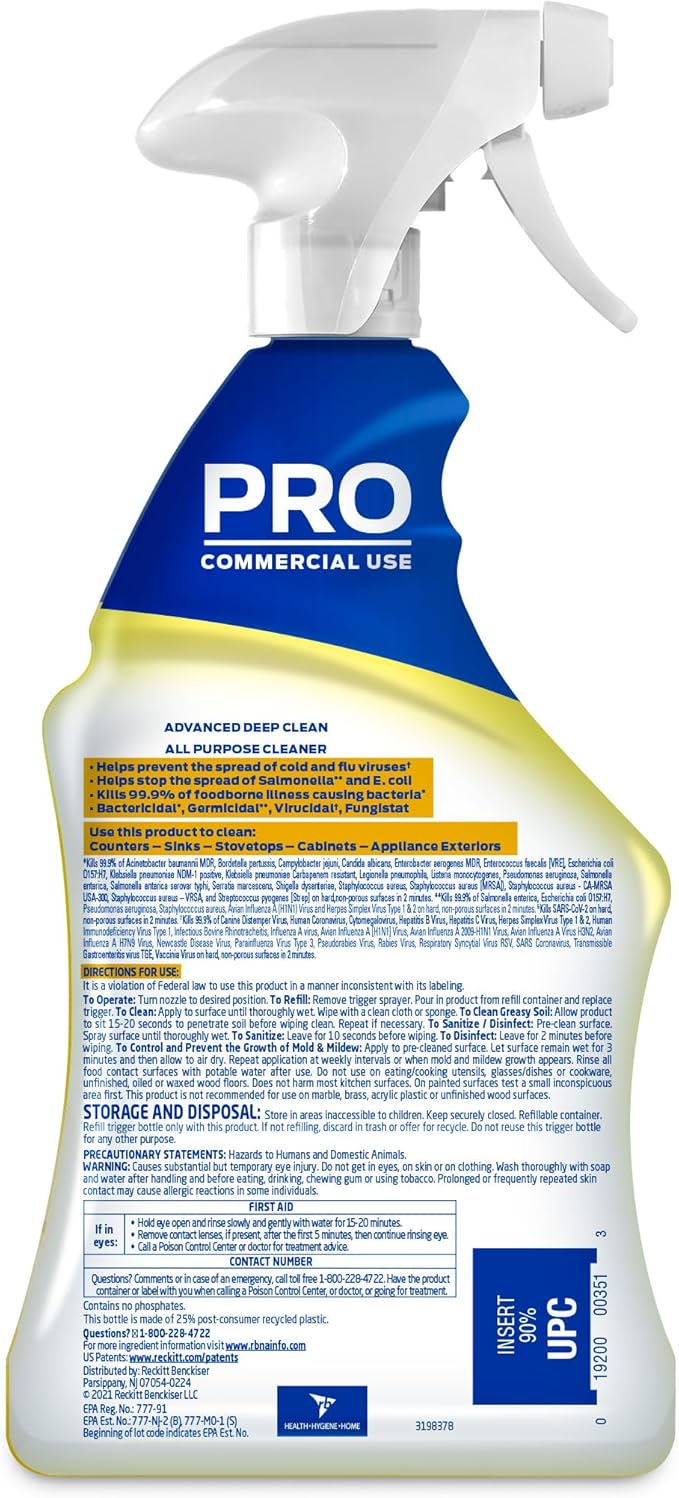 Lysol Pro All-Purpose Cleaner - Advanced Deep Cleaning Sanitizing and Disinfecting Spray - Lemon Breeze Scent - 32 oz Bottle (946 ml) - Pack of 12 - Commercial Use for Hotels, Facilities, Offices