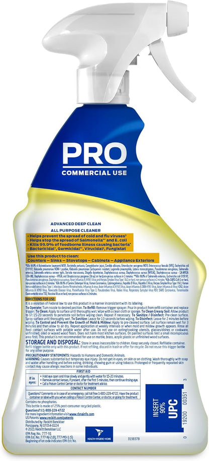 Lysol Pro All-Purpose Cleaner - Advanced Deep Cleaning Sanitizing and Disinfecting Spray - Lemon Breeze Scent - 32 oz Bottle (946 ml) - Pack of 12 - Commercial Use for Hotels, Facilities, Offices