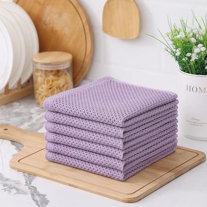 Kitinjoy 100% Cotton Kitchen Dish Cloths (12 X 12 Inches, Lavender), 6 Pack Waffle Weave Ultra Soft Absorbent Dish Towels for Drying Dishes Quick Drying Kitchen Towels Dish Rags