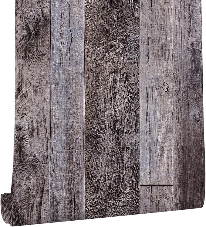 Yun-aeon Gray Wood Peel and Stick Wallpaper 17.3" X 1200" Self Adhesive Wallpaper Backsplash Line Removable Wall Paper Bathroom Old Furniture Renovation Furniture