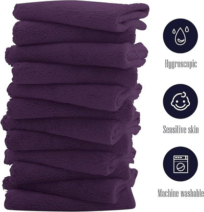16 Pack Baby Washcloths - Luxury Coral Fleece - Extra Absorbent and Soft Wash Clothes for Newborns, Infants and Toddlers - Suitable for Sensitive Skin and New Born - Baby Shower - Plum, 10x10 Inch