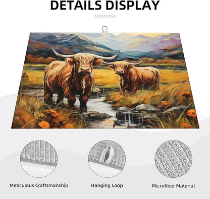 Highland Cow Dish Drying Mats for Kitchen Counter, Absorbent Reversible Microfiber Dish Drying Pad, Multi-Use Large Drying Mat Coffee Bar Accessories 18"x24"