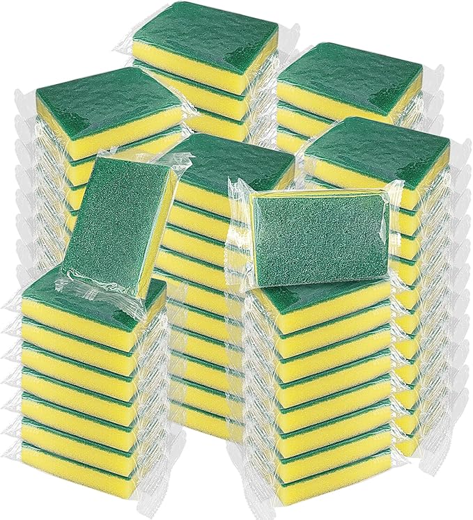 1000 Pack Individually Wrapped Sponges for Cleaning Dishes - Bulk Case of Small Mini Kitchen Scrub Non-Scratch Scrubbers