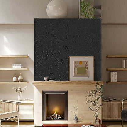 Cohoo Home Black Silk Peel and Stick Wallpaper for Bedroom Solid Black Textured Contact Paper for Cabinets and Drawers Self Adhesive Removable Wallpaper for Bedroom Embossed Waterproof 15.7inW 393inL