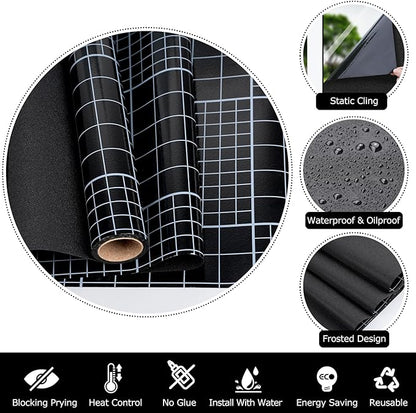 HIDBEA Blackout Window Film,100% Light Blocking Room Darkening Window Privacy Film,Frosted Glass Window Film Heat Control, Removable Window Cover Tint for Day Sleep (Black,17.3in x 13.1ft)