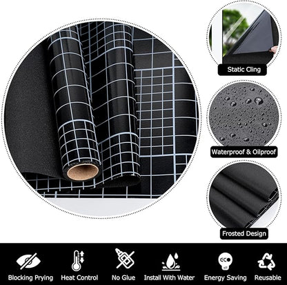 HIDBEA Blackout Window Film,100% Light Blocking Room Darkening Window Privacy Film,Frosted Glass Window Film Heat Control, Removable Window Cover Tint for Day Sleep (Black,35.4in x 6.5ft)