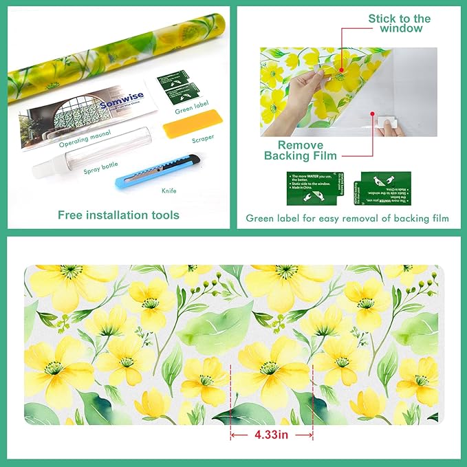 Frosted Glass Window Film, Heat Insulation, UV Block, Anti-Glare, One Way Privacy Tint, Static Cling for Home Bathroom Door, Renter Friendly, Day & Night Privacy