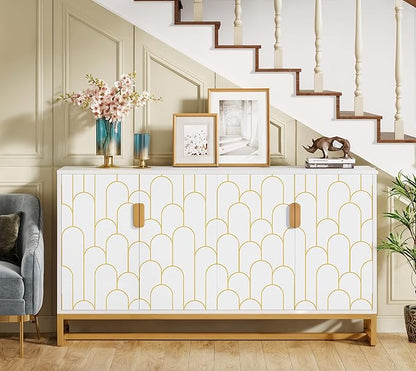 Yasinet Peel and Stick Wallpaper White and Gold Wallpaper Geometric Contact Paper Modern Stripe White Gold Removable Self Adhesive Wall Paper Decorative Wall Bedroom Vinyl Film 17.3''x118''