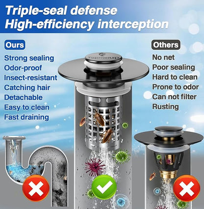 Sink Stopper Hair Catcher, Pop-up Sink Drain Strainer with Removable Stainless Steel Strainer Basket Hair Catcher, Bathroom Sink Strainer for Bathroom Sink Stopper Replacement
