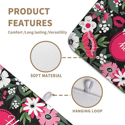 Happy Valentine's Day Dish Drying Mat for Kitchen Counter Valentines Flowers Love Heart Drying Mats Absorbent Reversible Dishes Drainer Mats Microfiber Dish Drying Pad Large Dish Rack Mat 18x24 Inch