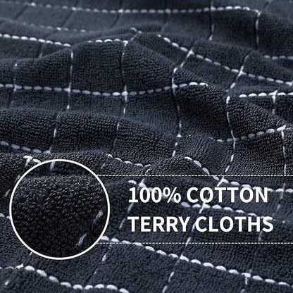 Homaxy 100% Cotton Terry Kitchen Towels(Dark Grey, 13 x 28 inches), Checkered Designed, Soft and Super Absorbent Dish Towels, 8 Pack
