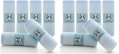 HIPHOP PANDA Baby Washcloths, Rayon Made from Bamboo - 2 Layer Ultra Soft Absorbent Newborn Bath Face Towel - Reusable Baby Wipes for Delicate Skin - Blue, 12 Pack