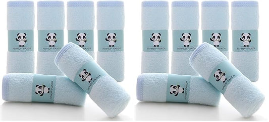 HIPHOP PANDA Baby Washcloths, Rayon Made from Bamboo - 2 Layer Ultra Soft Absorbent Newborn Bath Face Towel - Reusable Baby Wipes for Delicate Skin - Blue, 12 Pack
