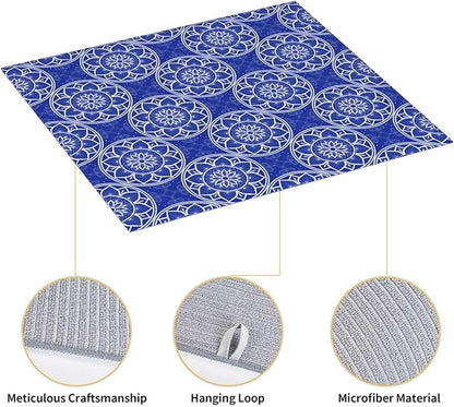 Chinoiserie Blue and White Floral Dish Drying Mats for Kitchen Counter, Absorbent Reversible Washable Microfiber Drying Pad, 16" x 18" Foldable Chinoiserie Kitchen Mat for Dishes & Sink, Home Decor